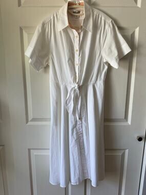 Diane von Furstenberg White Cotton Shirt Dress Tie Waist Button Front Size 4
